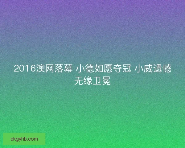 2016澳网落幕 小德如愿夺冠 小威遗憾无缘卫冕